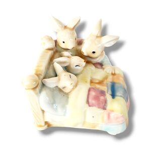 Vintage Albert Kessler Bedtime Bunnies Figurine, Hand Painted Porcelain, Mom Dad